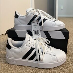 Adidas Grand Court White with Black Stripes